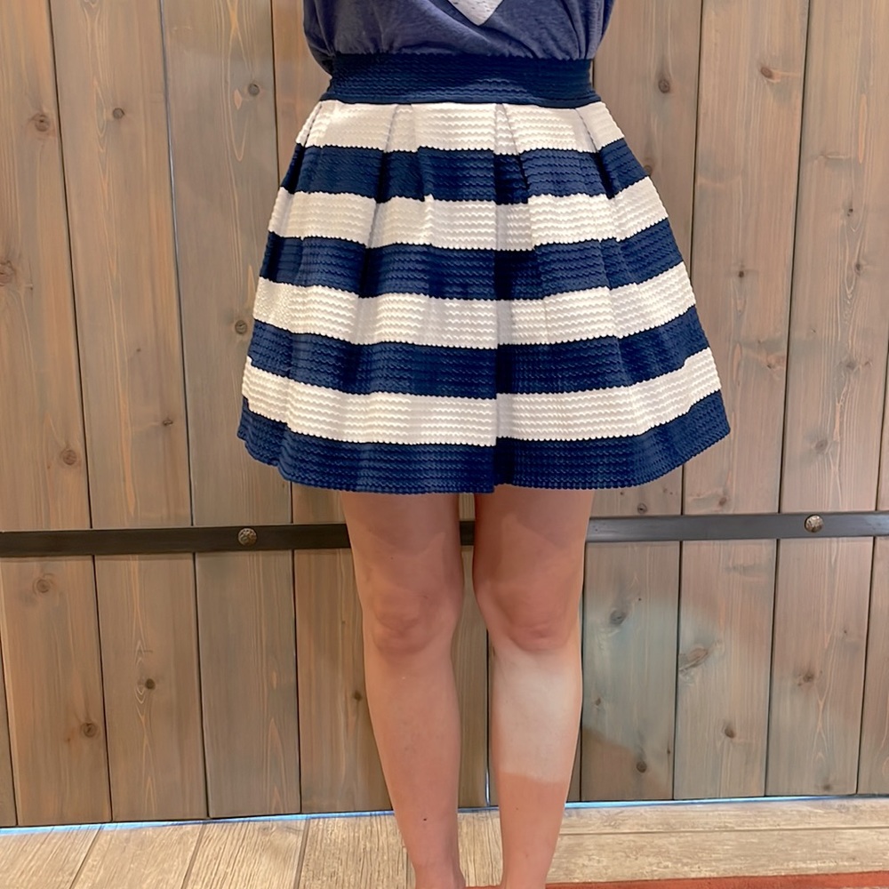 Navy and White Striped Bell Mini Skirt, Active Brand, Sz Medium